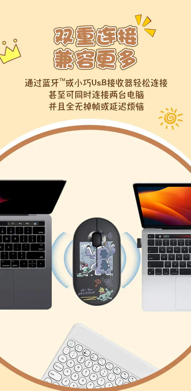 Lilo & Stitch Exquisite and Compact Bluetooth 5.0 Wireless Mouse Office Laptop Tablet Portable Silent True Wireless Mouse