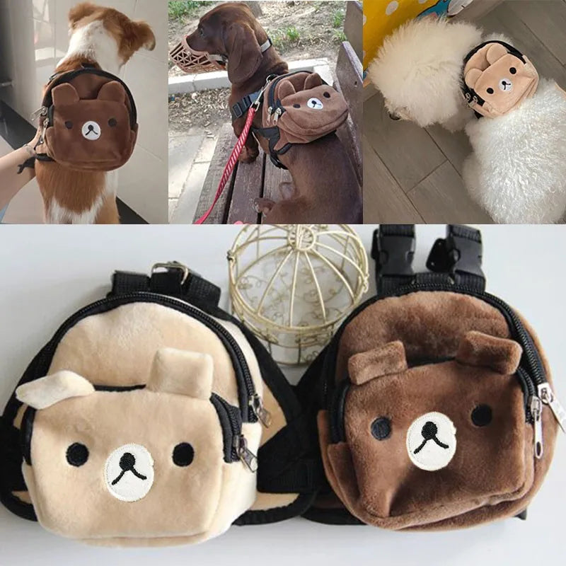 Sac à dos durable pour chien de compagnie, sac à dos auto-transporté pour chiot, laisse réglable, harnais portable de dessin animé, sac de collation en plein air pour chien en peluche