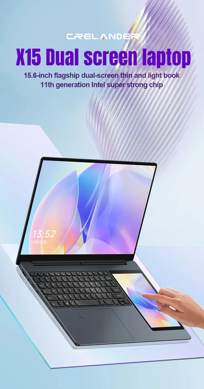 CRELANDER X15 Dual Screen Laptop 15.6" IPS+7" Touch Screen 16G DDR4 2TB SSD Intel N100 Processor Windows11 Notebook Computer