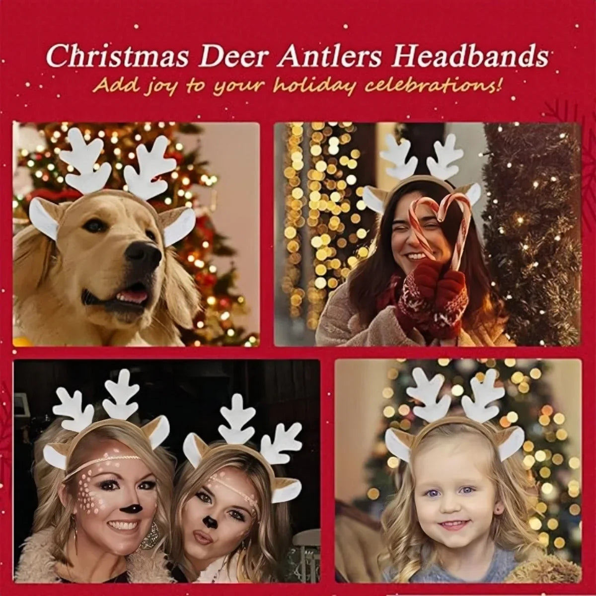 Bandeau en bois de cerf pour femmes adultes, oreilles mignonnes en cornes de renne pour costumes de noël, fournitures de Cosplay