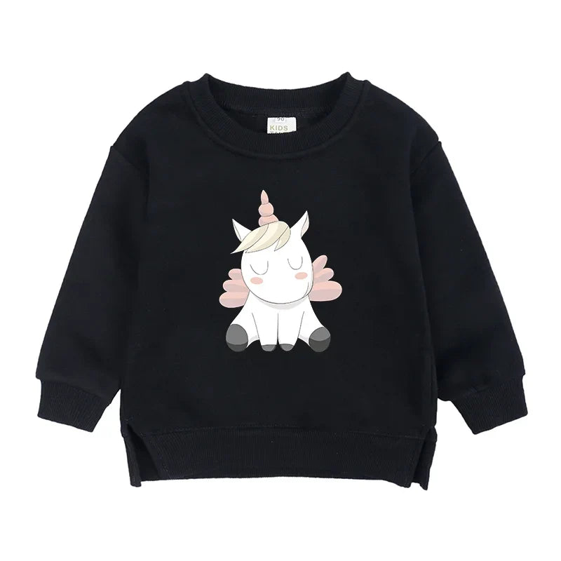 2024 Sweat-shirt polaire Licorne pour enfants, automne, 6 mois-7 ans, col rond, dessin animé, vêtements pour adolescents, garçons et filles, tenues de sport décontractées, costume