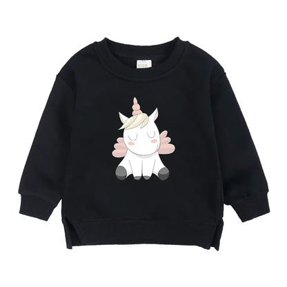2024 Sweat-shirt polaire Licorne pour enfants, automne, 6 mois-7 ans, col rond, dessin animé, vêtements pour adolescents, garçons et filles, tenues de sport décontractées, costume