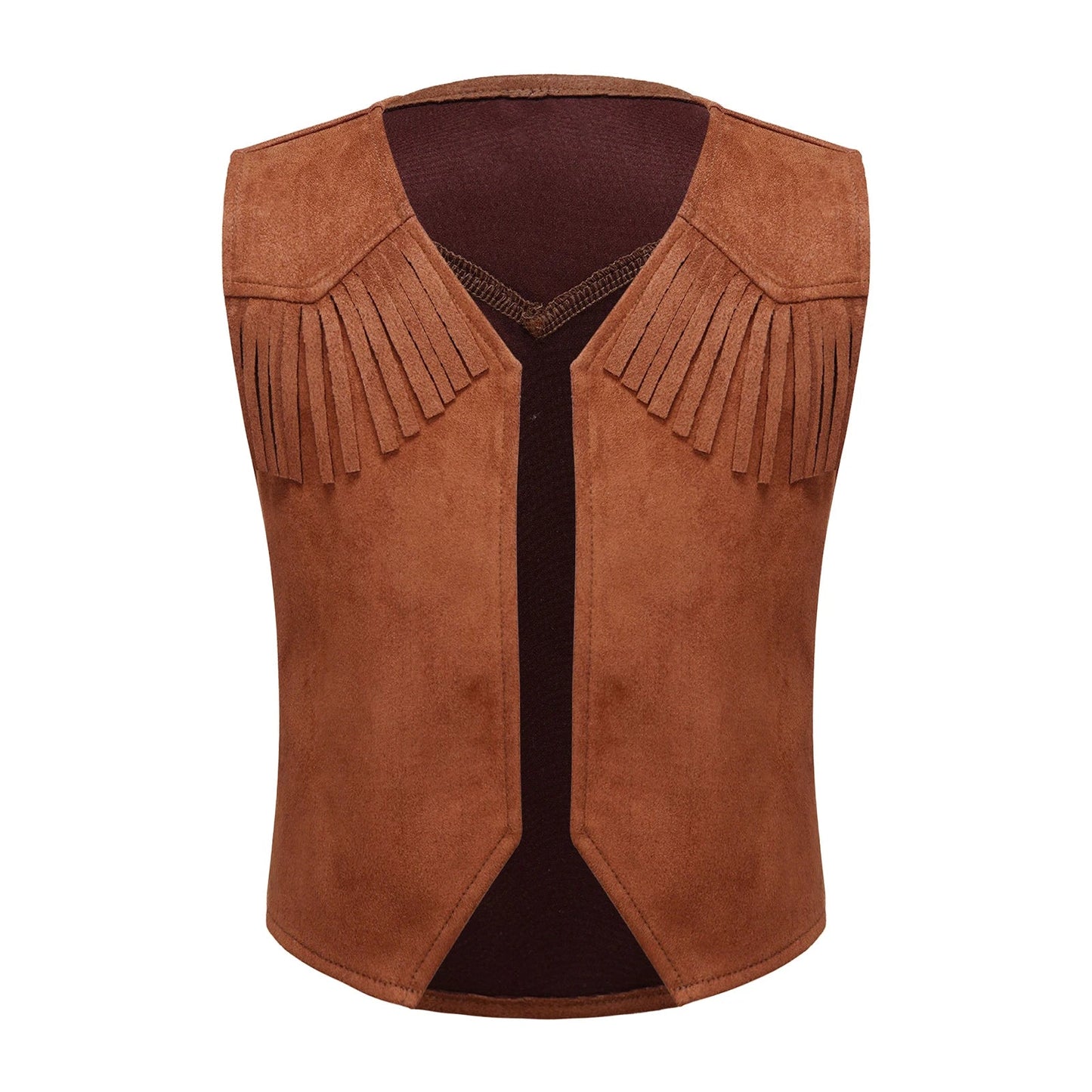 Costume de Cowgirl occidental en daim pour enfants, gilet à franges avec pompons, vêtements de danse, jeu de rôle de fête, gilets de Cowboy
