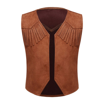 Costume de Cowgirl occidental en daim pour enfants, gilet à franges avec pompons, vêtements de danse, jeu de rôle de fête, gilets de Cowboy