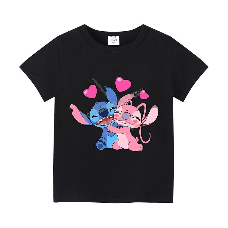 T-shirt Enfant Stitch Angel Dessin Animé Haut Tee Shirt Manches Courtes Kawaii Anime Mode Confort Col Rond Vêtements Cadeau Pour Enfants
