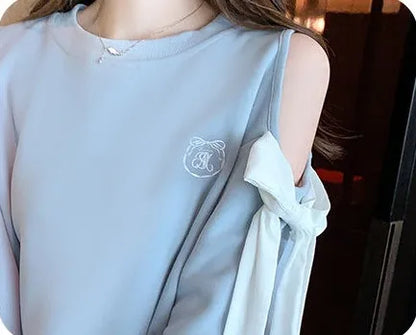 Sweat-shirt à épaules dénudées pour femmes, mode Harajuku, vêtements pour jeunes, Sport essentiel, nouveau, basique, bleu, hauts pull pour femmes