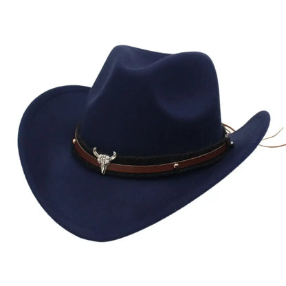 Western Cowboy Hat Jazz Knight Hats For Men Ethnic Style Felt Hats With Bull Shaped Decor Grassland Country Hat Sombrero