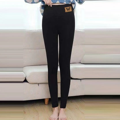 Leggings d'hiver doublés de velours pour femmes, pantalons chauds, taille haute, monochromatique, confortable, extensible, thermique, grande taille, sourire