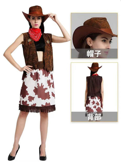 Costume de Cowboy Trempé pour Hommes et Femmes Adultes, Robe Occidentale de Cowgirl, Costumes de Cosplay de Carnaval d'Halloween