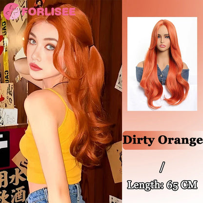 Pink Blonde Highlights Long Wavy Wig Synthetic Colorful Lolita Cosplay Hair Wigs with Bangs for Women Heat Resistant Daily Use