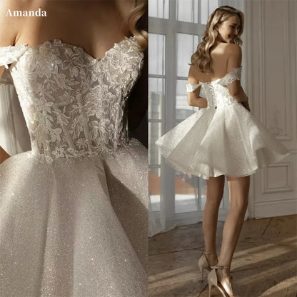 Amanda Customized White Lace Embroidery Glitter Prom Dresses Sweetheart Neck vestidos de noche Mini Ball Gown Wedding Party 2025
