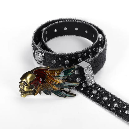 Nouvelle ceinture en strass de créateur, ceinture de cowboy western cloutée de diamants, ceinture punk bling en cuir PU véritable de haute qualité pour femme et homme