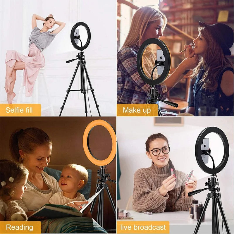 LED Selfie anneau lumineux photographie vidéo lumière RingLight support de téléphone trépied lumière de remplissage lampe à intensité variable Trepied Streaming 10 "26 cm