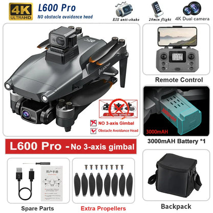 Nouveau Drone GPS L600 PRO MAX/PRO 5KM 4K professionnel HD double caméra 3 axes cardan 360 ° Jouet quadrirotor sans balais pour éviter les obstacles