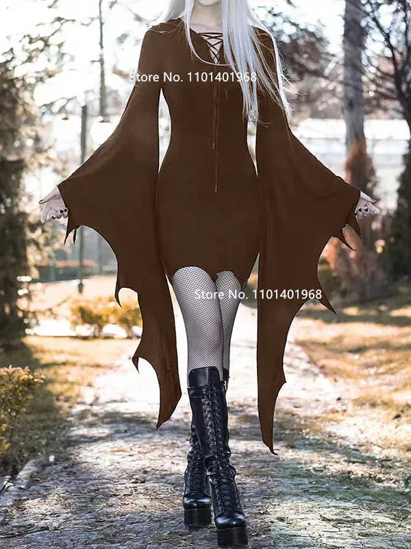 Cosplay Medieval Forest Elven Elf Pixie Costume For Women Gothic Vintage Slim Hooded Nienna Dress Halloween Carnival Party Dress