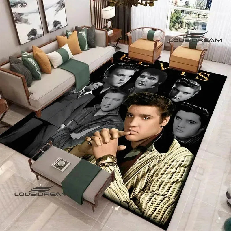 E-Elvis-Presleys Retro Printed Carpet Non-slip Carpet Outdoor Carpets Area Rug Home Bedroom Decor Rug for Bedroom Birthday Gift