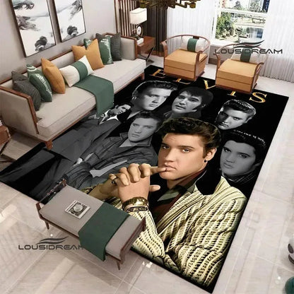 E-Elvis-Presleys Retro Printed Carpet Non-slip Carpet Outdoor Carpets Area Rug Home Bedroom Decor Rug for Bedroom Birthday Gift