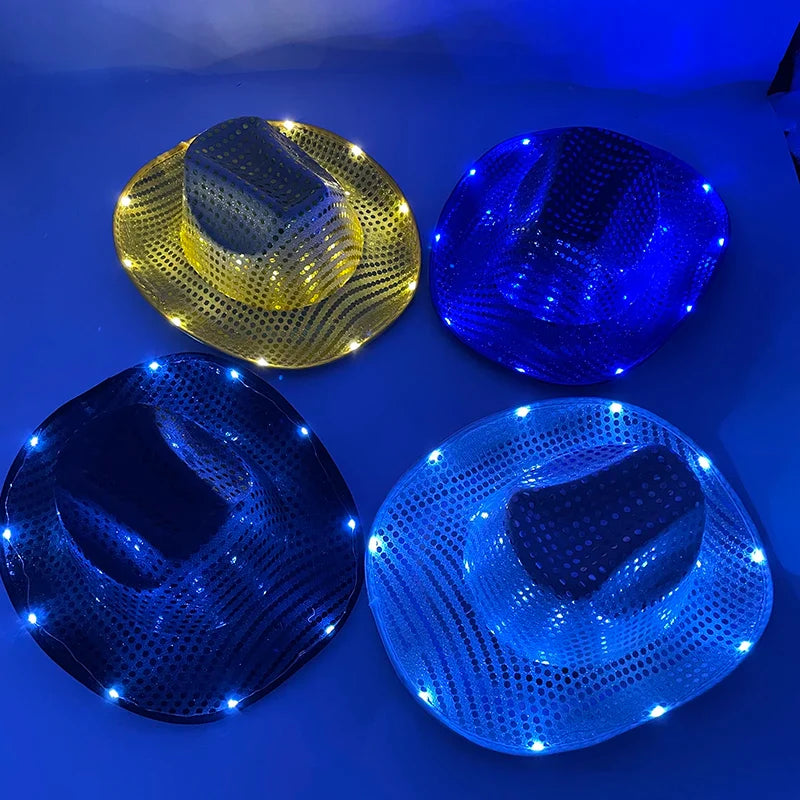Chapeau de cowboy lumineux à LED clignotantes, lumineux, coloré, pour Noël, mariage, cow-girl, casquette de carnaval, hommes, femmes, pour fête de mariage, accessoire.