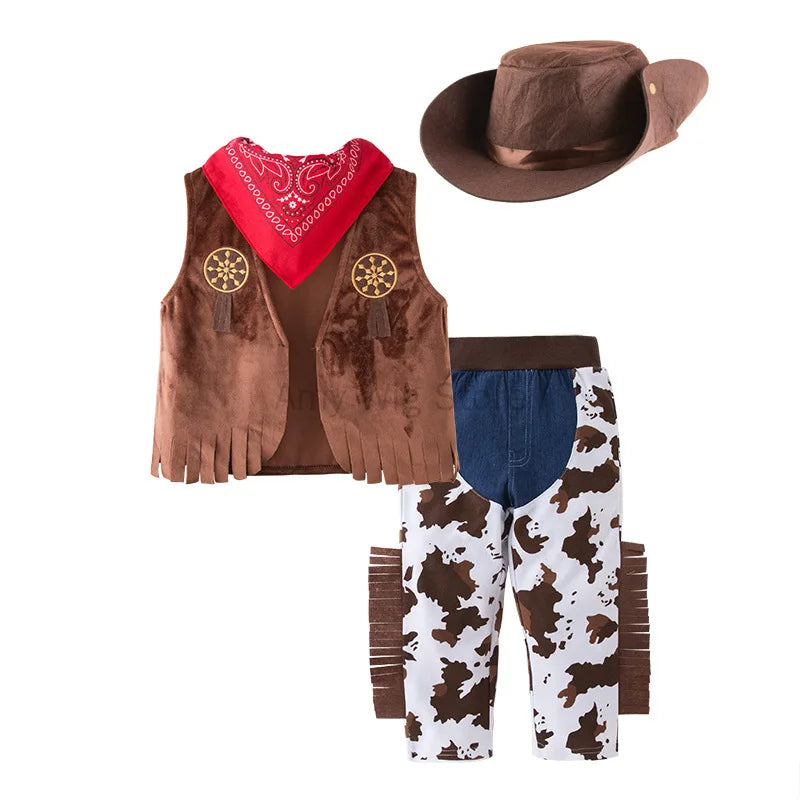 Déguisement de cow-boy pour bébé, tout-petit, enfant, garçon, ensemble de luxe avec chapeau de cow-boy pour les fêtes de Pourim, Halloween