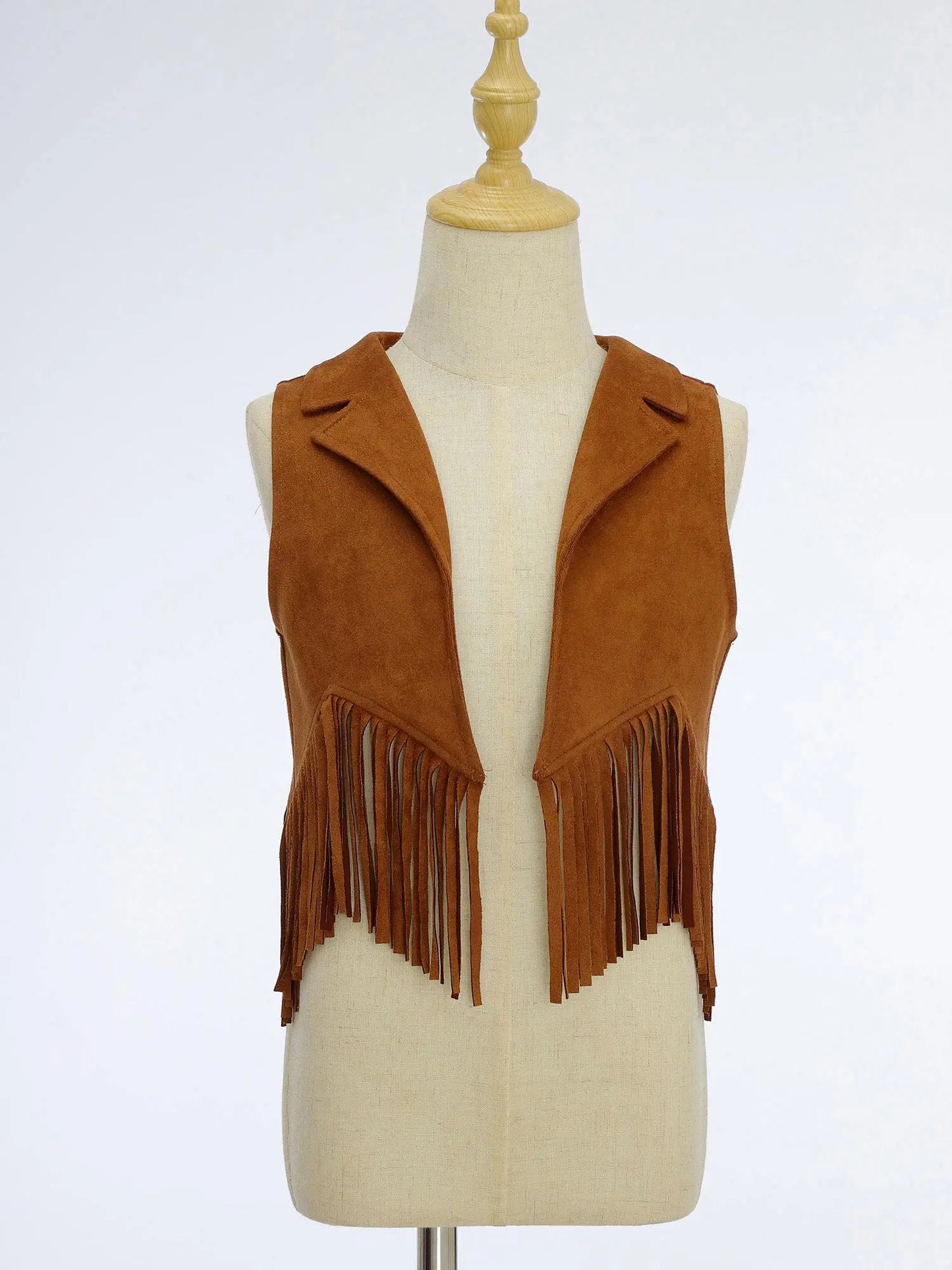 Gilet de Cowboy occidental pour enfants, garçons et filles, Costume de Cosplay d'halloween, pompon en daim, manteau ouvert sur le devant, hauts