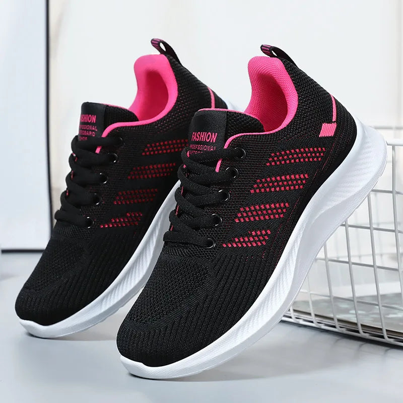 Chaussures de sport pour femmes Chaussures individuelles décontractées respirantes à semelle souple chaussures de course en maille volante d'automne