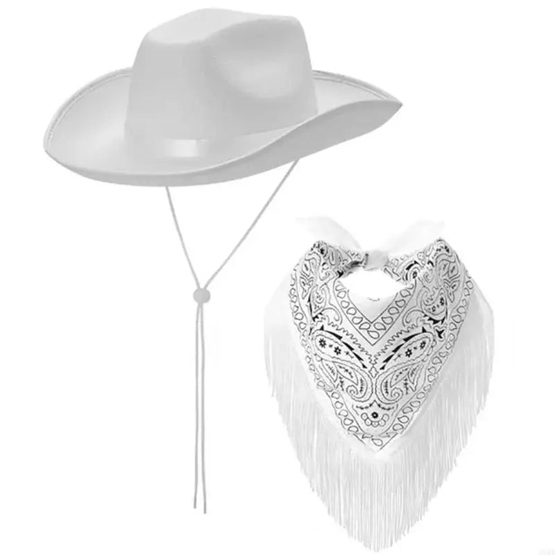 Roleplay Cowboy Hat for Female WesternStyle Hat Headscarf Bachelorettes Party Costume Travel Cowgirl Hat Bandanas 2PCS