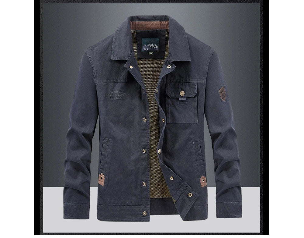 Spring Autumn Men's Cotton Jackets Trendy Men's Fashion Outerwear Windbreaker Coats Men Turn-Down Collar Tactical Jackets 5XL