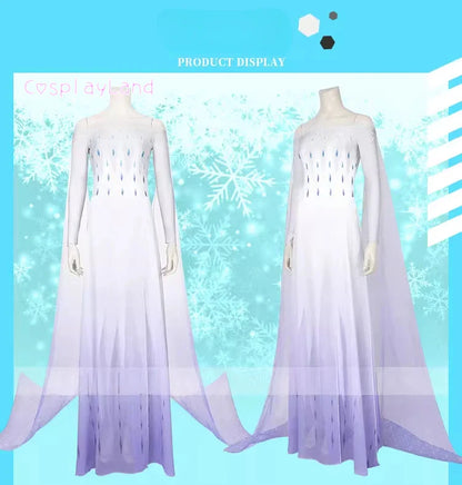 Costume de Cosplay Reine Elsa Robe Carnaval Fantaisie Halloween Femme Impression Princesse Robe Blanche Tenue Sur Mesure