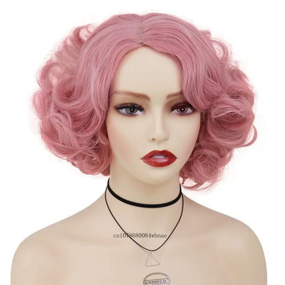 Synthetic Hair Pink Short Curly Wig for Women Big Wavy 80s Cosplay Wigs Halloween Costume Harajuku Anime Wig Natural Looking