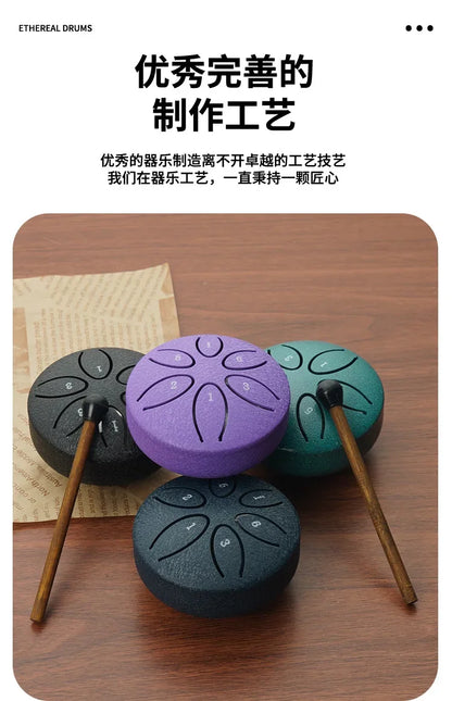 Tambour à Tongle en acier de 3 pouces, 6 tons, Instrument à main avec maillets, sons apaisants pour la méditation, le Yoga, la thérapie musicale en extérieur et en intérieur