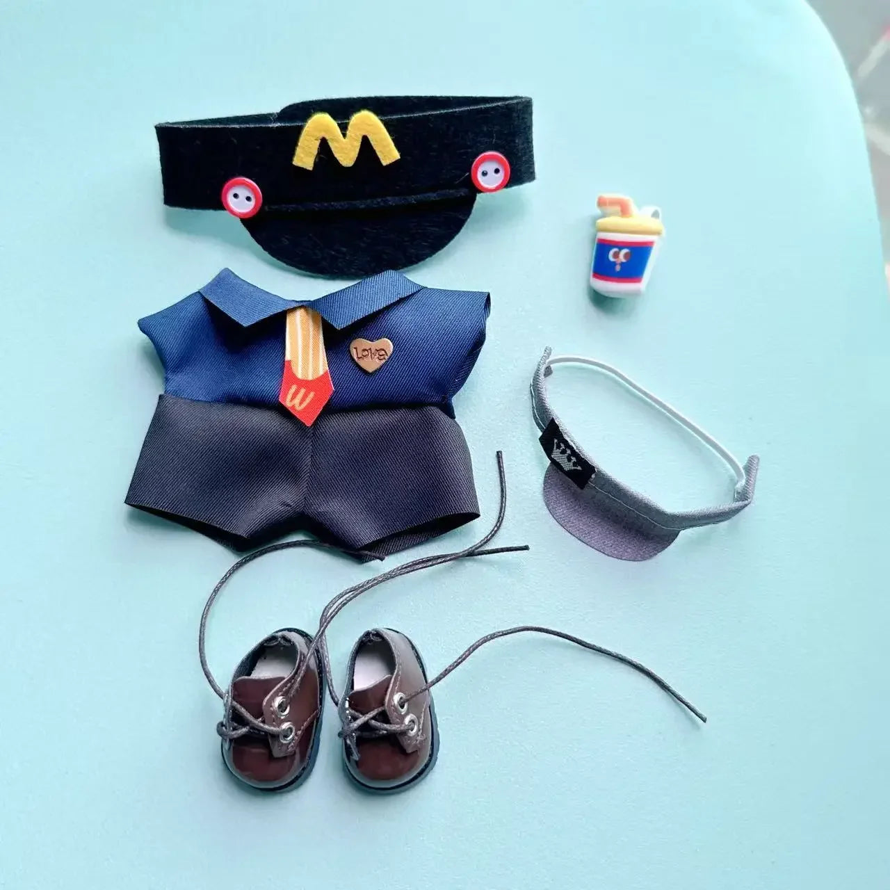 Labubu 17cm Clothes Outfit Accessories For Labubu Dolls Clothing Kids Gift French Fries Apron And M Hat Work Uniforms FF15G