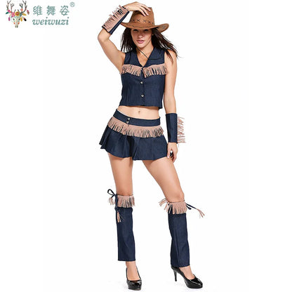 Costume sexy de cow-girl pour femme, tenue de soirée, jeu de rôle, cosplay, pionnière des prairies, carnaval, Halloween