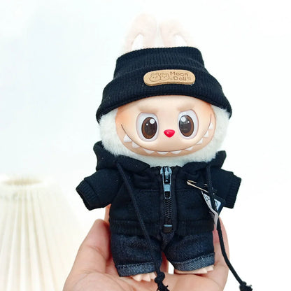 [No Doll] Cute Plush Doll Casual Hoodie Black Suit Fashion Sweatshirt Jacket Outfit Clothes for Labubu Clothes Gifts