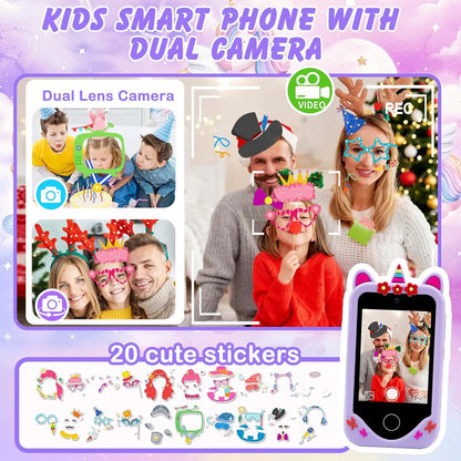 Téléphone intelligent pour enfants Filles Garçons Jouets Téléphone portable Double appareil photo Lecteur de musique 17 jeux Téléphone d'apprentissage pour tout-petits Cadeaux d'anniversaire