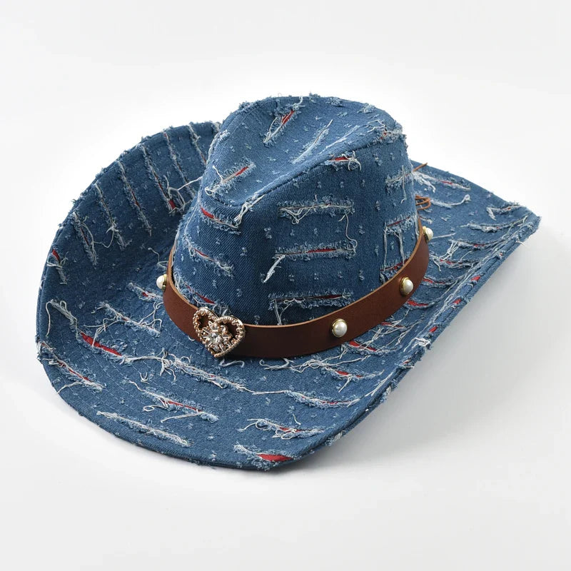 Western Cowboy Hat for Women Men Washed Denim Cowgirl Jazz Hat Suitable for Daily Casual Wear, Western Cowboy Party, Bar Cowboy