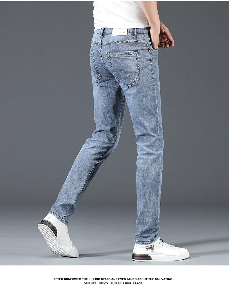 Jean skinny homme polaire hiver chaud uni coréen tendance slim pantalon denim homme épaissi extensible coupe crayon vêtements homme