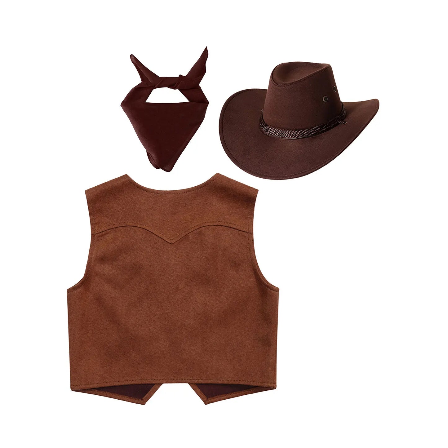 Enfants Halloween Western Cowboy Cowgirl Cosplay Costume Gilet à Franges Rétro avec Bandana et Chapeau pour Fête de Carnaval
