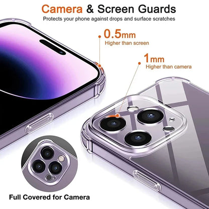 Shockproof Silicone Clear Phone Case for iPhone 13 11 14 Pro Max 12 Mini Lens Protection Back Case for IPhone 15 16 PRO XS MAX X