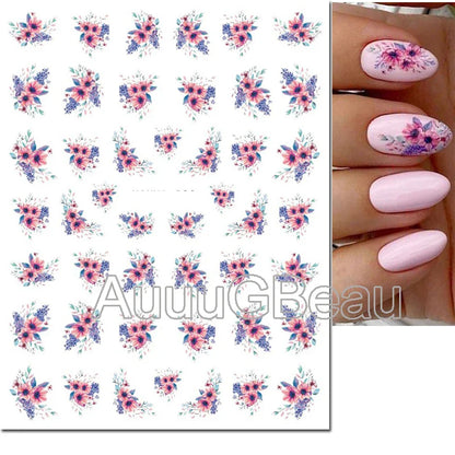 Autocollants 3D pour ongles Hiver Automne Feuilles dorées Roses Rouges Fleurs Décalcomanies pour la décoration des ongles Salon de manucure Beauté