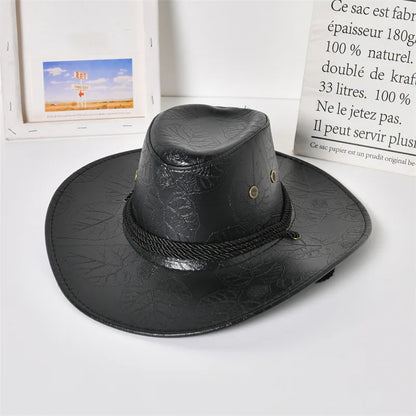New Cowboy Knight Hat Women Men Leather Caps Western Sun Hats Gentleman Jazz Vintage Cap Large Grassland Summer Autumn Visors