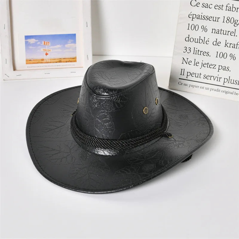 New Cowboy Knight Hat Women Men Leather Caps Western Sun Hats Gentleman Jazz Vintage Cap Large Grassland Summer Autumn Visors