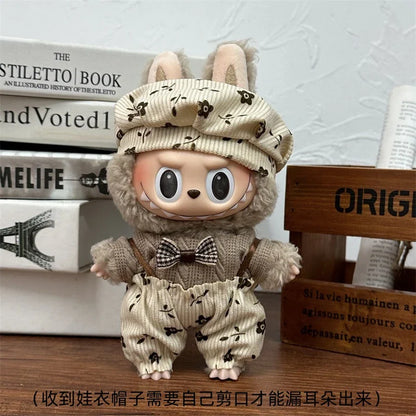 LABUBU 17cm Doll'S Clothes Outfit Accessories For Labubu V1 V2 Striped overalls hats glasses shoes Cool handsome Clothing Gift