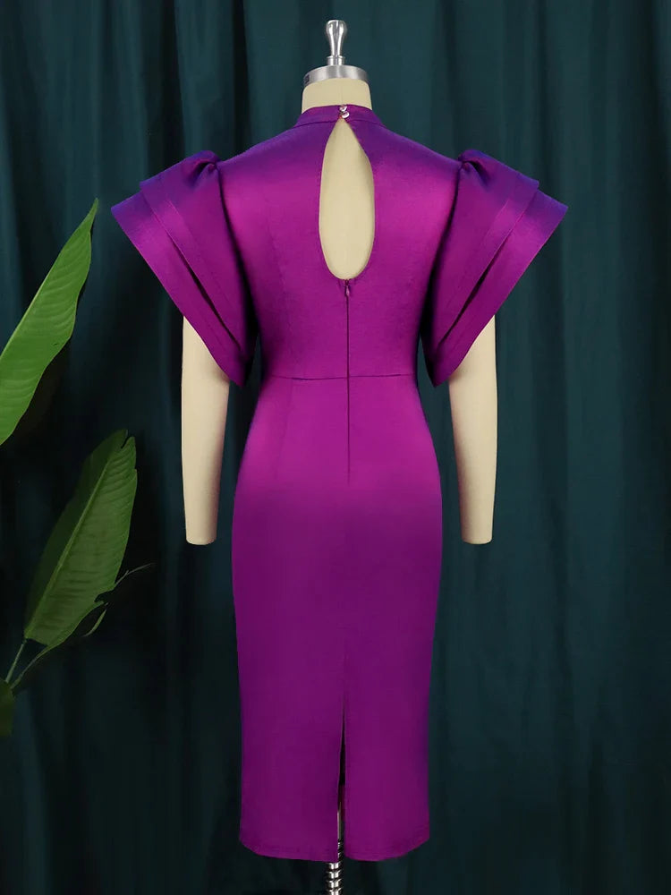 AOMEI-Robe de soirée mi-longue pour femme, col haut, manches évasées, dos nu brillant, grande taille, queue de cheval formelle, robe de soirée, quoi que ce soit, été