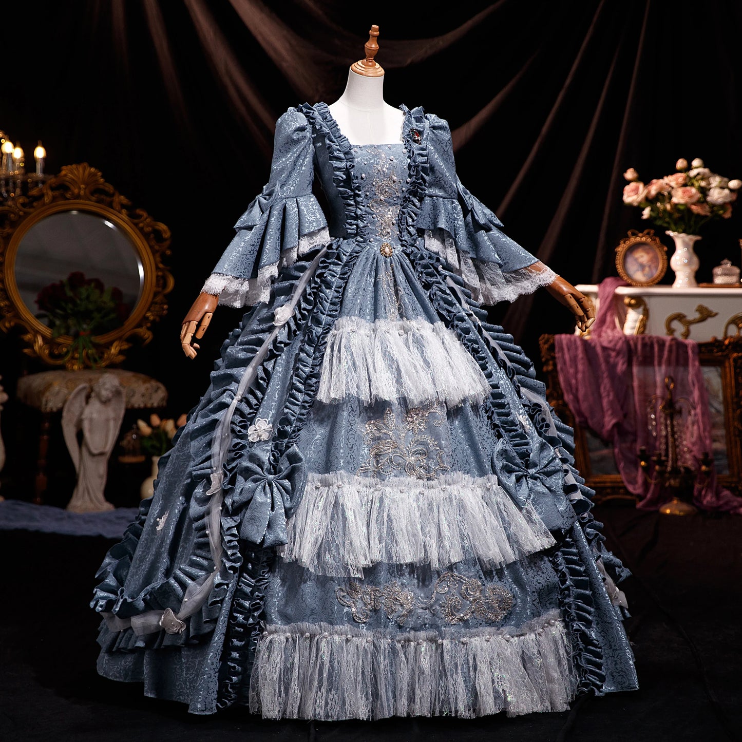 Robe de bal Marie-Antoinette géorgienne en satin, robe de soirée victorienne pour femme