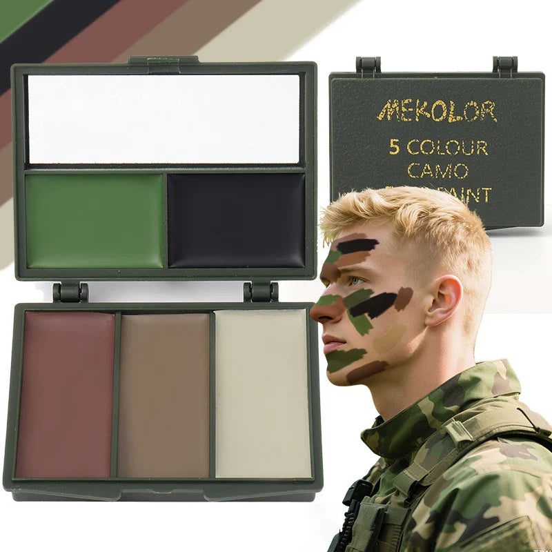 Camouflage 5 couleurs, peinture faciale, couche de finition camouflage, fête à thème camouflage, jeu de rôle de baseball-football, véritable huile de maquillage camouflage pour le camouflage et le mélange.