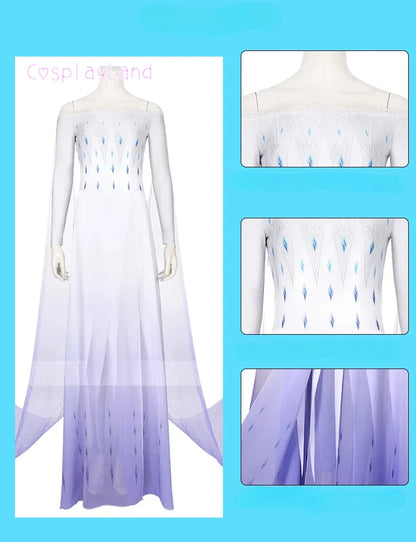 Costume de Cosplay Reine Elsa Robe Carnaval Fantaisie Halloween Femme Impression Princesse Robe Blanche Tenue Sur Mesure