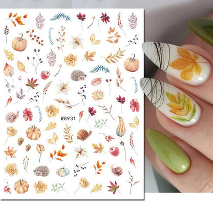 3d Nail Art Stickers Winter Autumn Golden Leaves Red Roses Flowers Decals For Nails Decoration Manicure Salon Beauty
