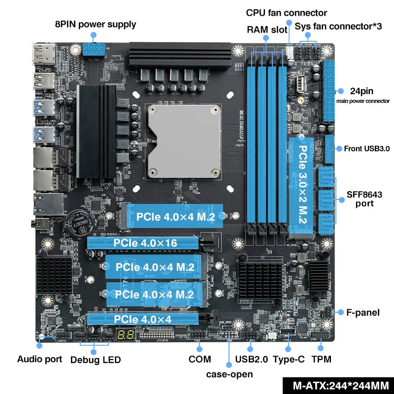 Erying NAS Gaming Motherboard CPU Combo i5 14500HX Core processor 4*NVME 12*SATA 4*DDR5 2*PCIe4.0 1*10G Network Lan Mainboard