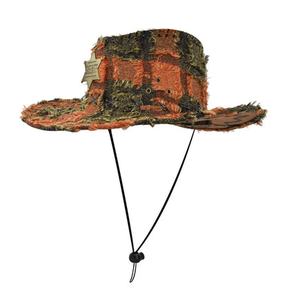 Chapeaux de Cowboy occidentaux rétro SHERIFF, sangle de menton réglable, Protection solaire, voyage, Vintage, plein air, tendance, Streetwear