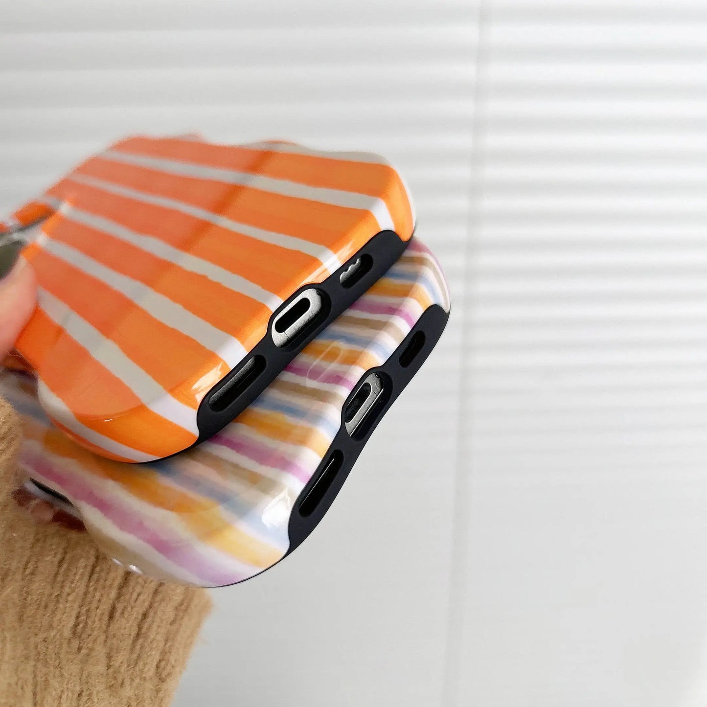 Fashion 2 in 1 Glossy Stripes Phone Case for iPhone 13 14 15 16 Pro Max Wave Edges Comfortable Touch Hard Slim Back Cover Shell